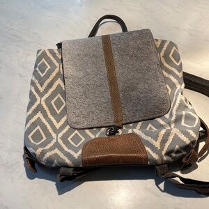 Myra Bag Geometric Pattern Backpack with Leather Accents